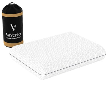Vaverto Small Memory Foam Pillow for Travel and Camping - Compressible Medium Firm, Breathable Cover, Machine Washable, Ideal Backpacking, Airplane and Car